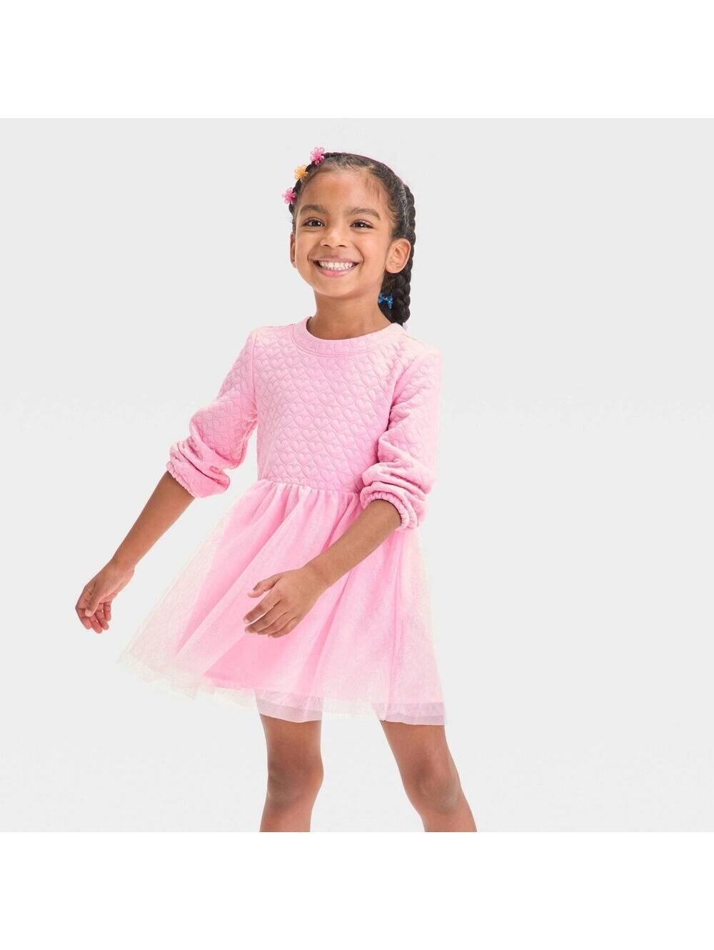 Cat & Jack NWT Toddler Girls' Pink Quilted Dress With Tulle Skirt Size 18M